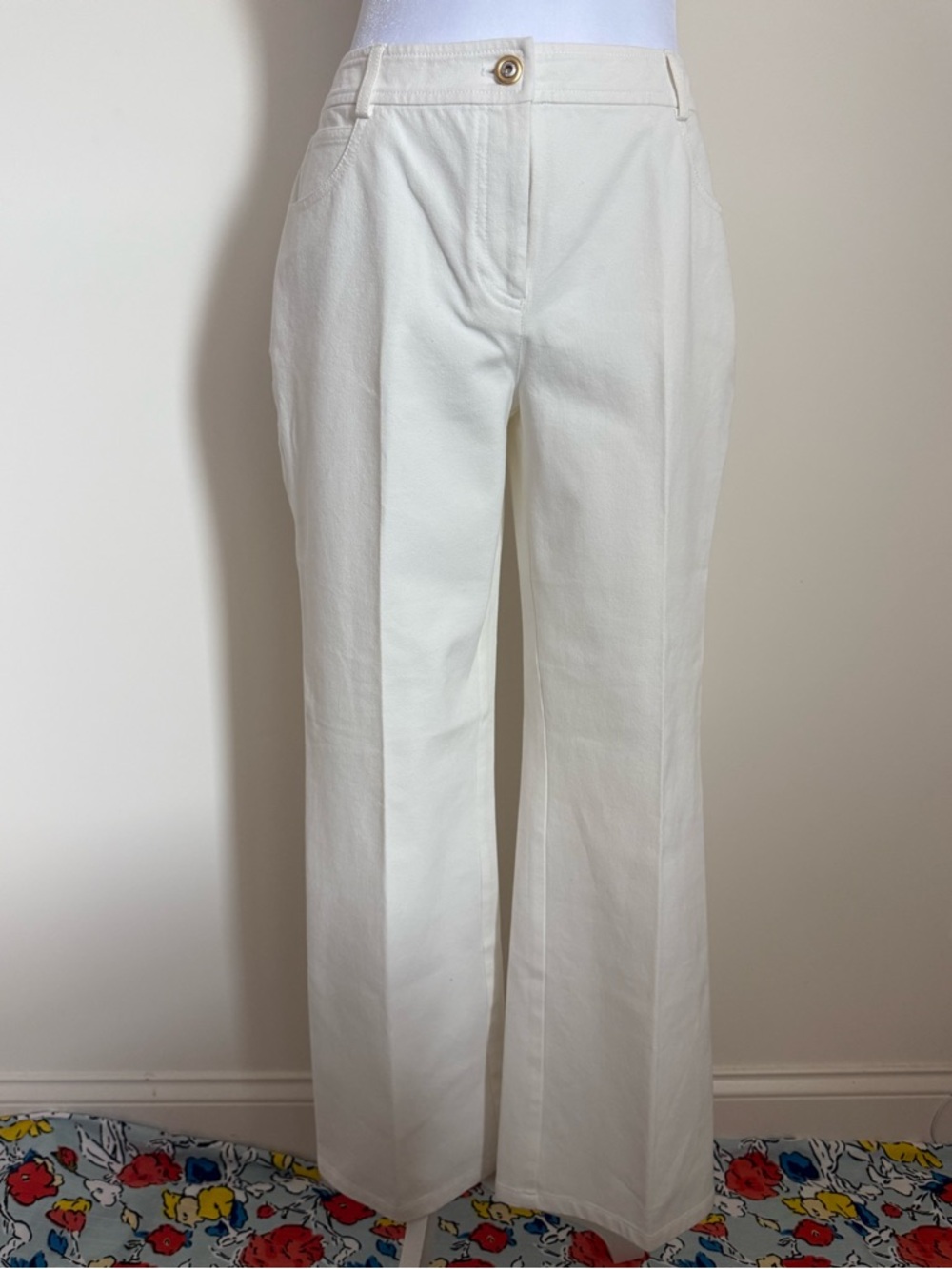St. John Caviar White High-Rise Wide Leg Pants size 6